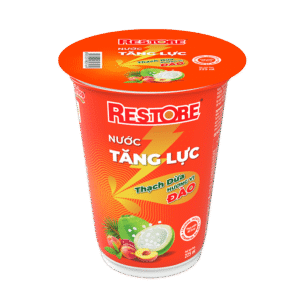 Nước tăng lực thạch dừa hương vị đào Restore ly 225ml ( 1 thùng 48 ly)
