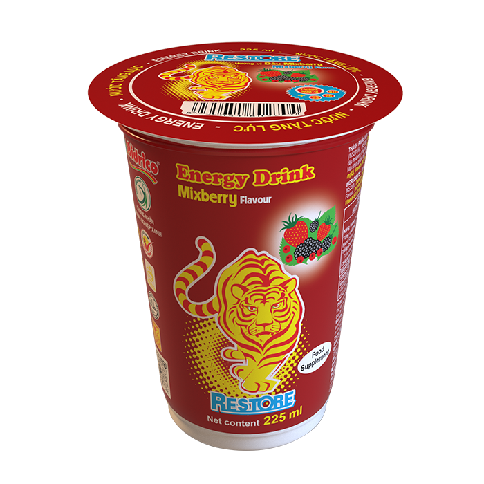 Nước tăng lực hương vị dâu Mixberry Restore ly 225ml ( 1 Thùng 48 ly)